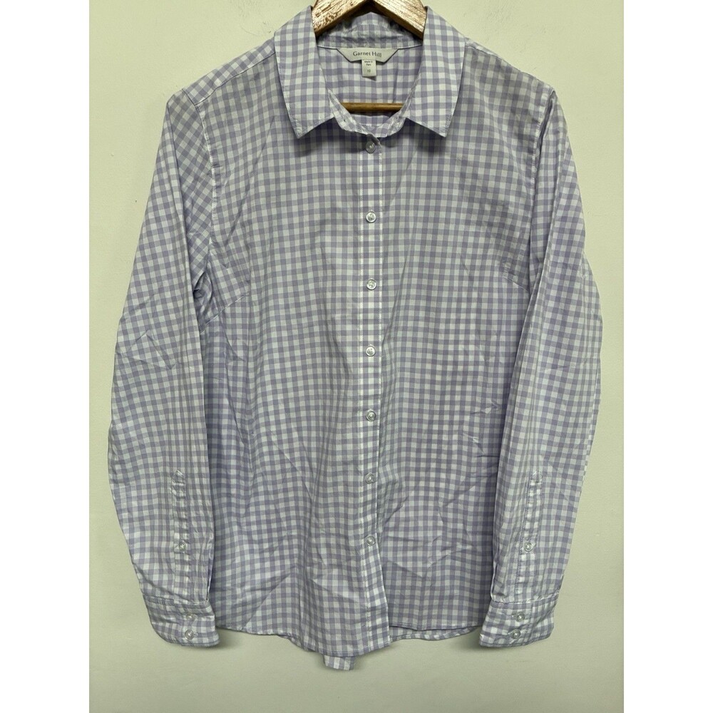 Garnet Hill Gingham Button Up Shirt Women’s 10 Organic Purple Minimalist